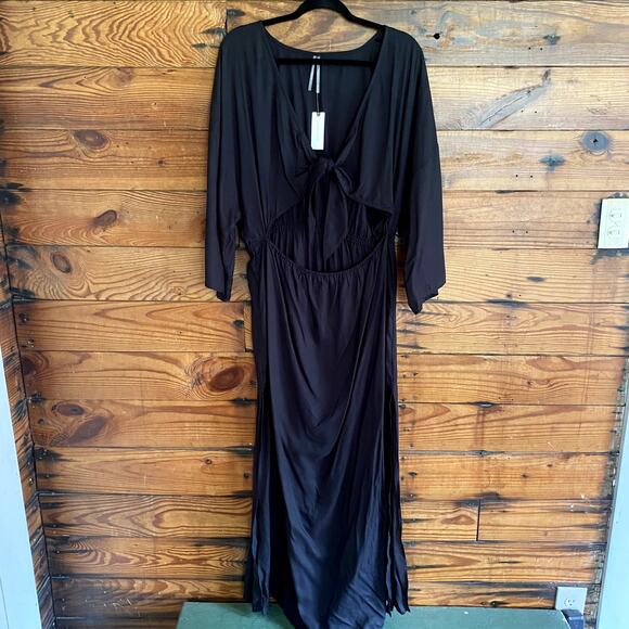 NWT  Anthropologie Tie-Front Cover-Up Dress black size Large - Picture 1 of 6